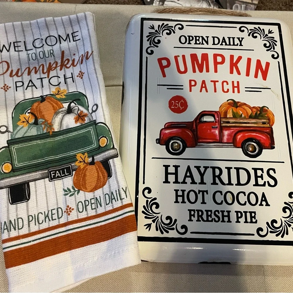 Pumpkin Patch Kitchen Towel and Sign Fall Decor